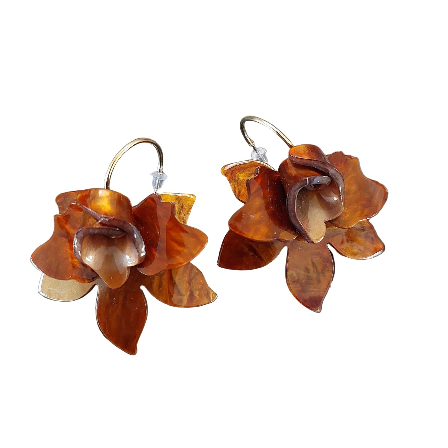 Brown resin flower earrings