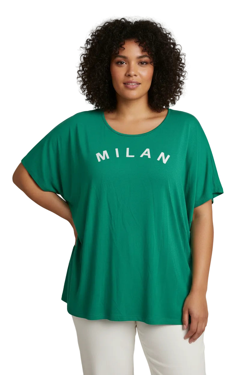 Milan green T, size 16-18
