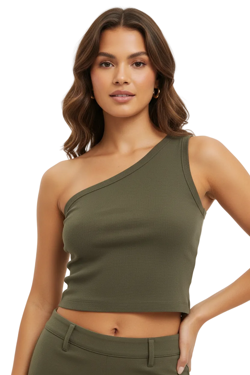 Country Road khaki one shoulder Summer top,size M /12