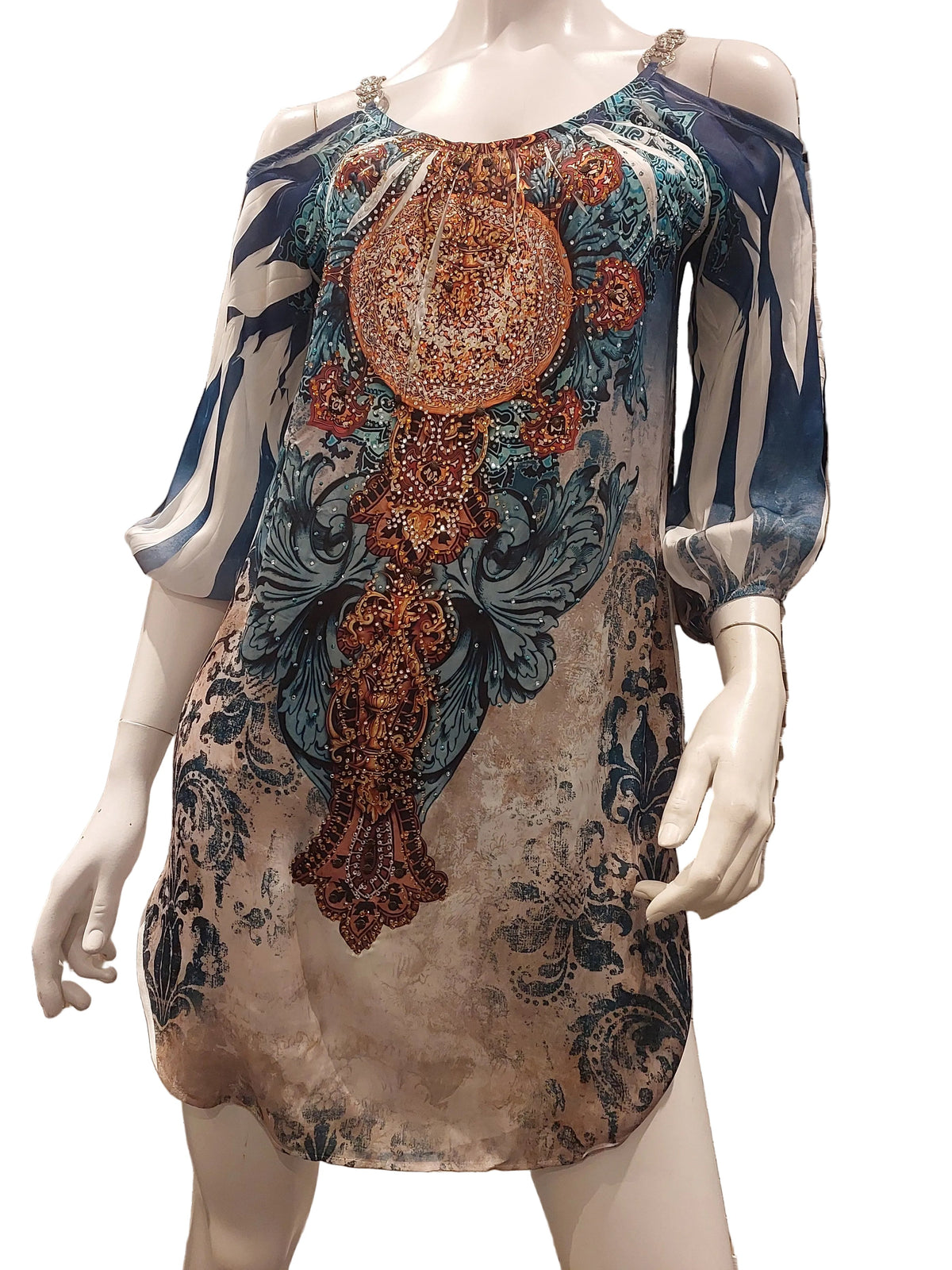 What Woman Want silky blue bling top size 10-12