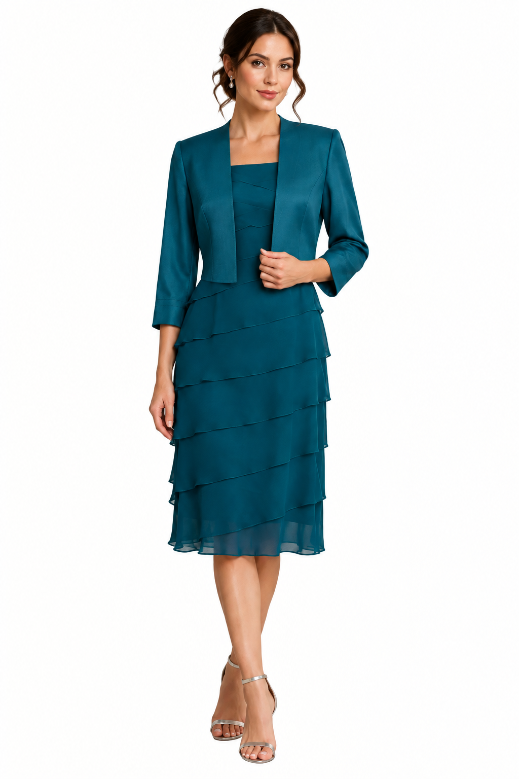 Laura K teal Mother of the bride dress, jacket & fascinator, size 8