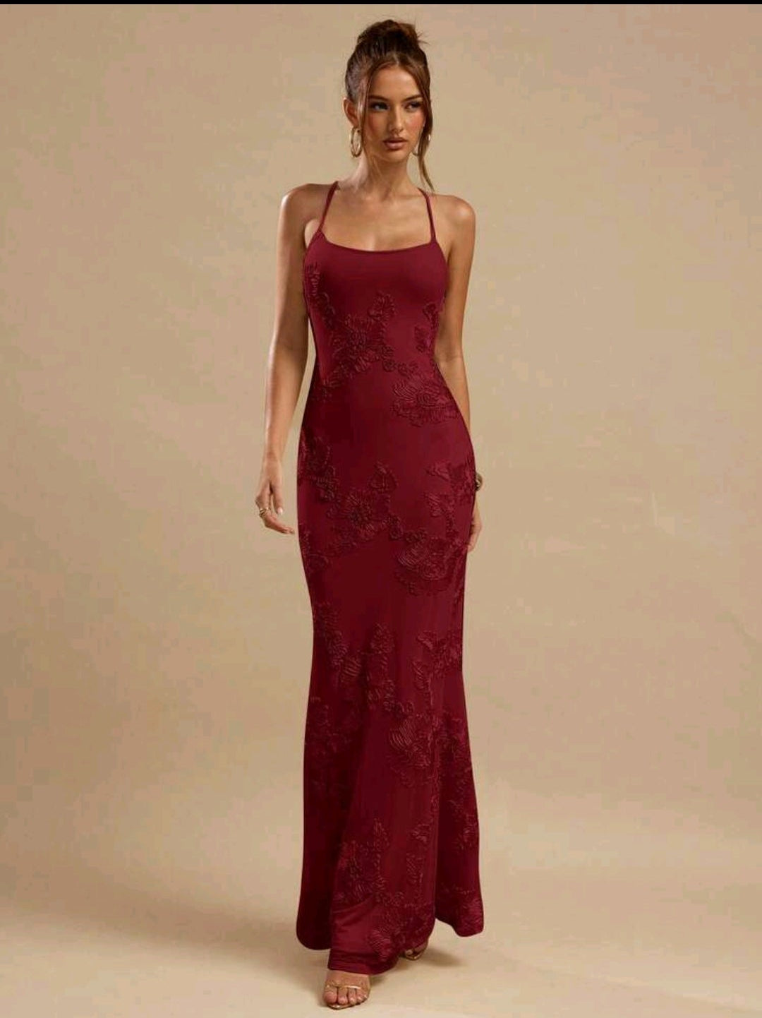 New Burgundy embroidered flowers formal/party dress, size 6-8