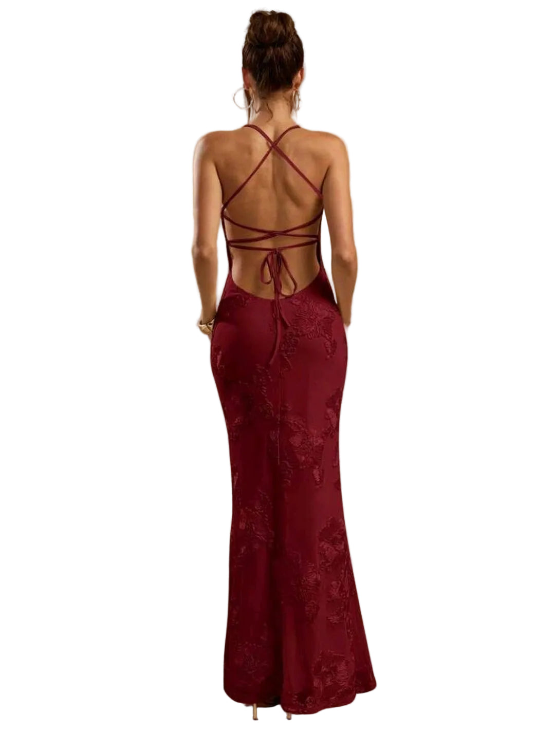 New Burgundy embroidered flowers formal/party dress, size 6-8