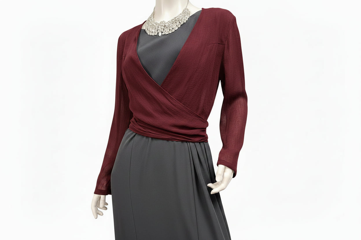 Annah S maroon mesh back shrug, size L, 14/16