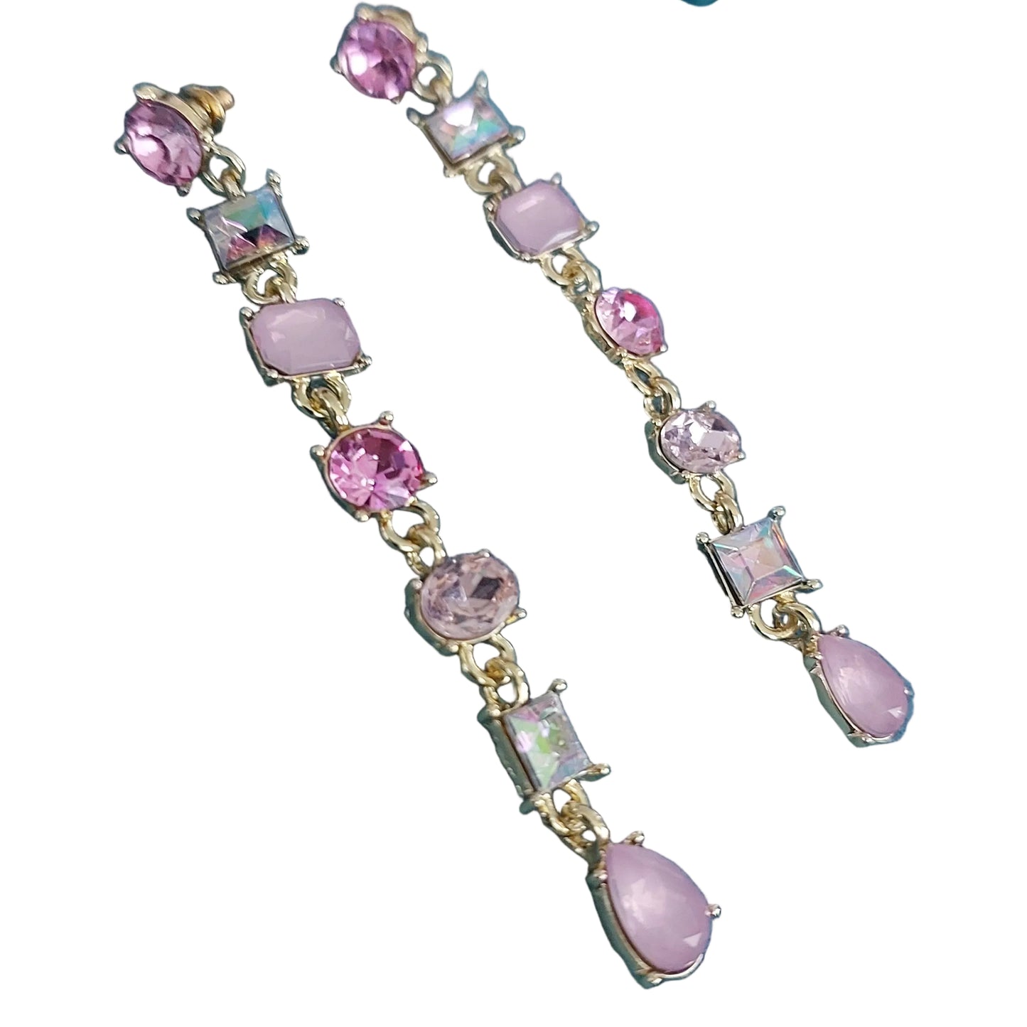 New pink crystal drop earrings, gold plated