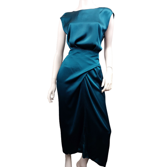 Storm satin silk teal dress, size 10-HIRE
