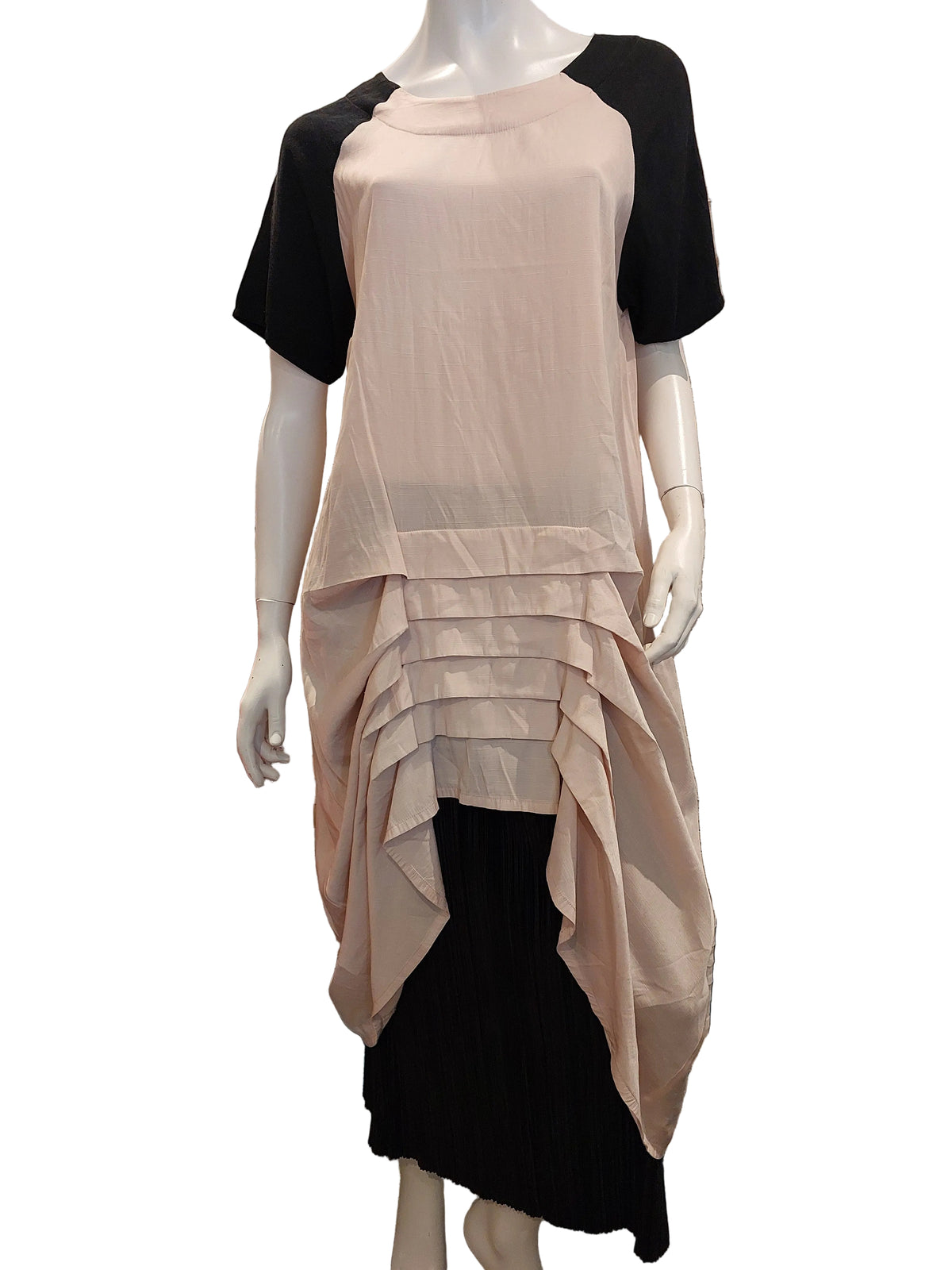 Cameo beige & black high low dress, size L/14-16
