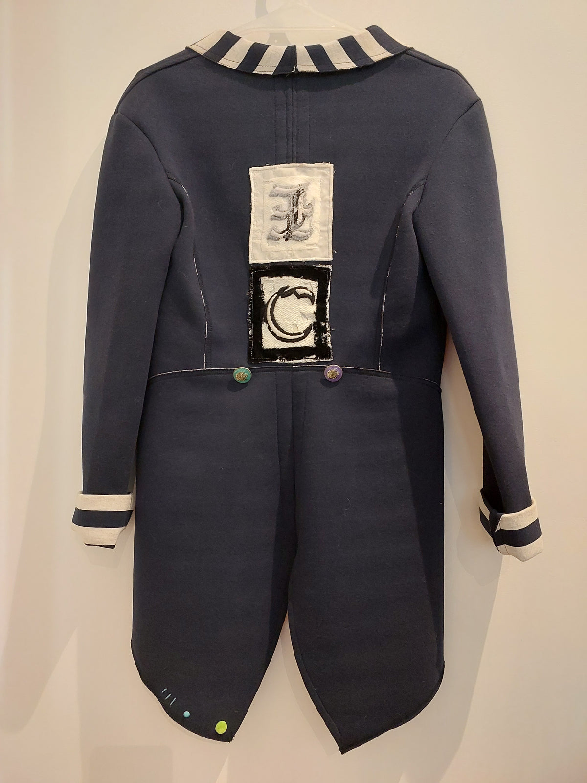 Eleanor Cavaletti Designer navy/ivory striped coat, size 8