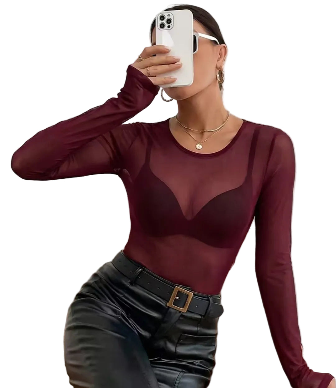 New Burgundy sheer top, size 10