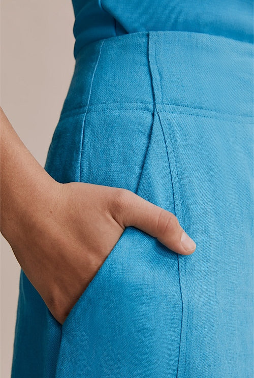 Country Road aqua linen cropped wide leg callots, size 8