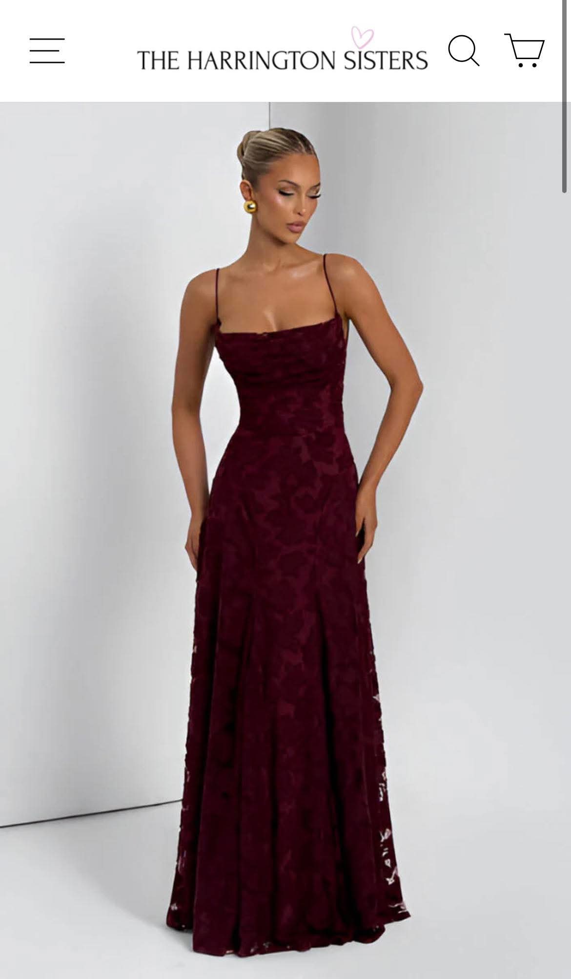 New The Harrington Sisters burgundy red embossed floral formal/ball dress, size 12