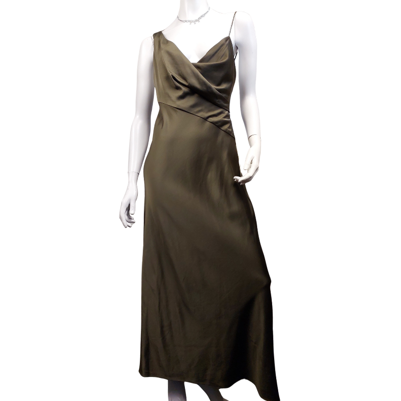 Significant Other olive green formal satin dress size 10