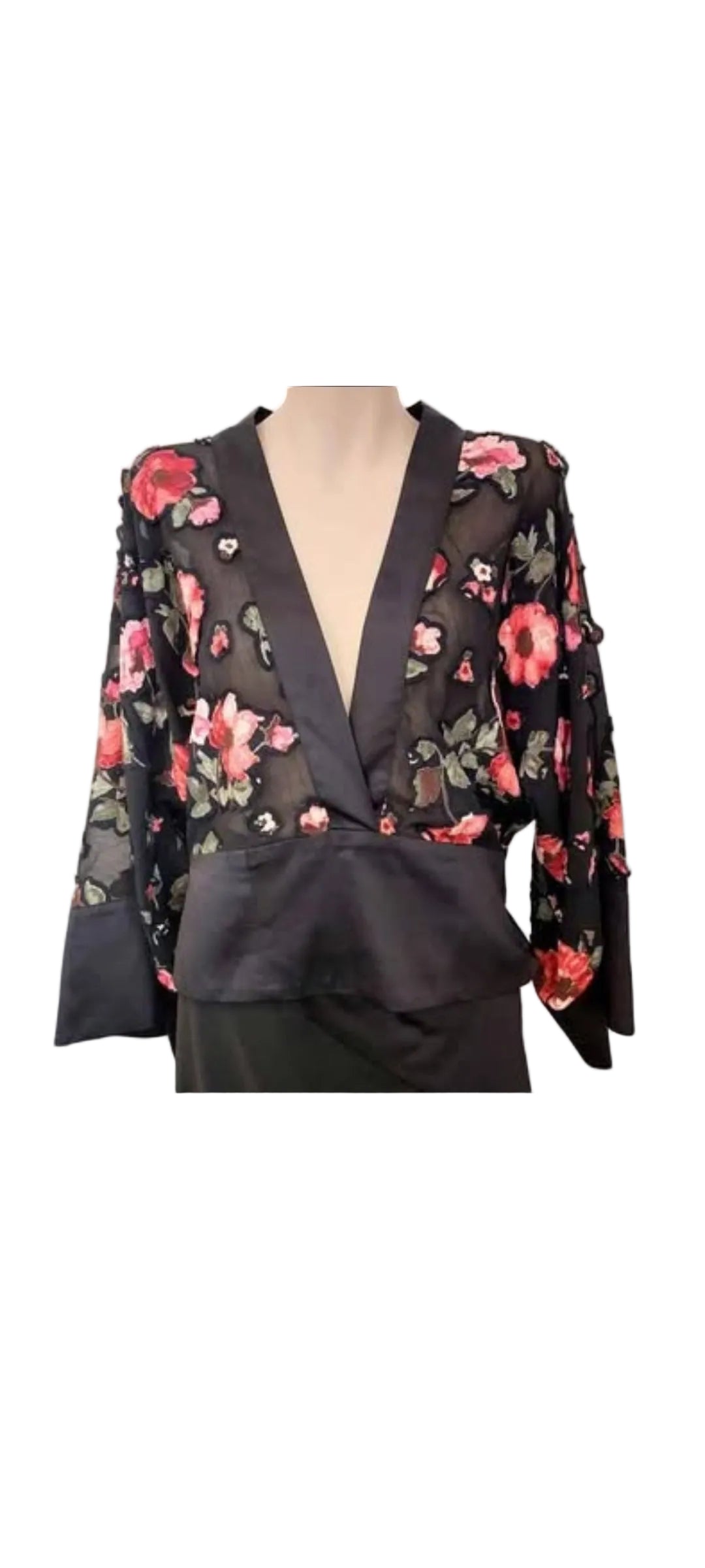 Trelise Cooper black red floral top, size 10