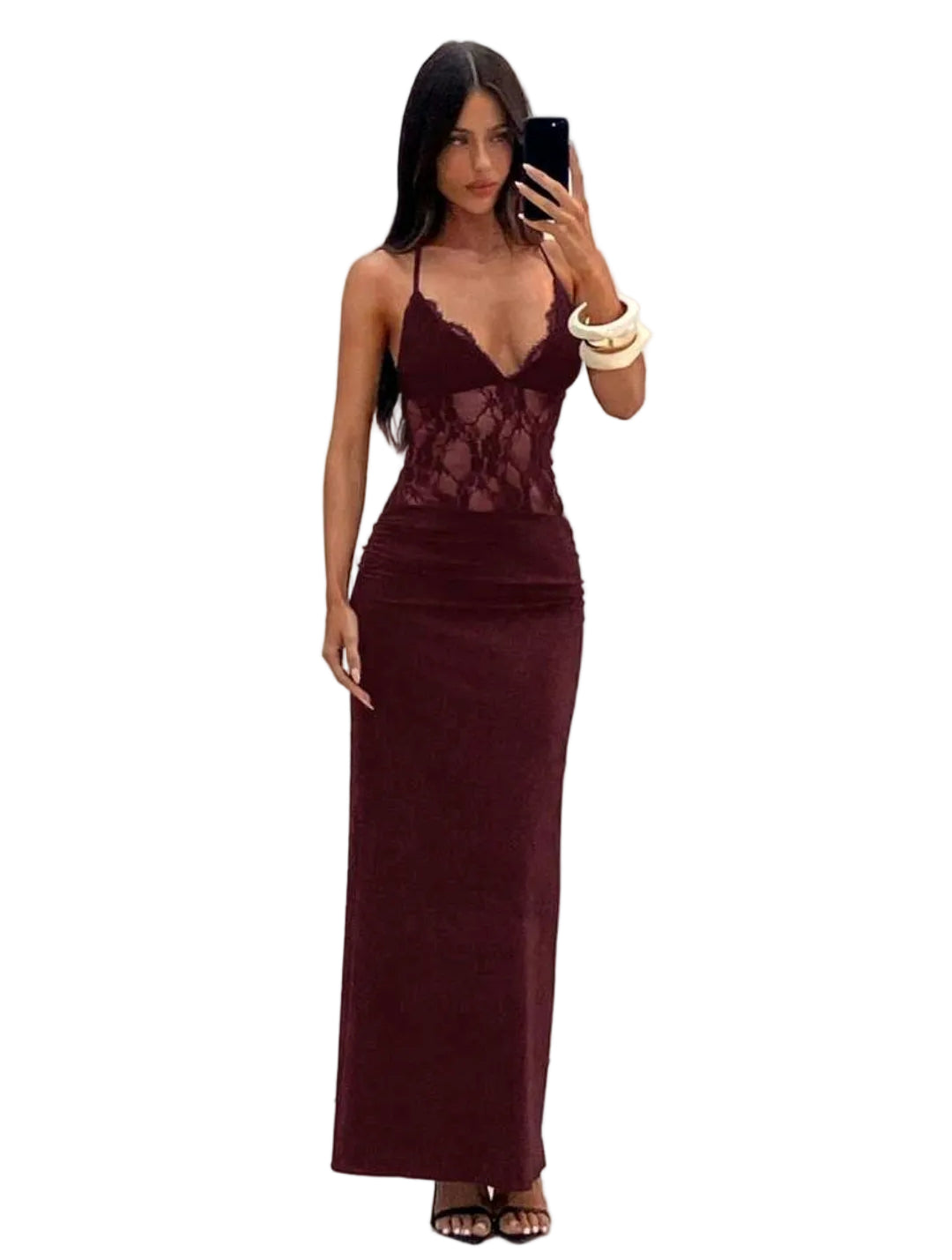 New Burgundy cut out hip lace formal/ball dress, size 6-8