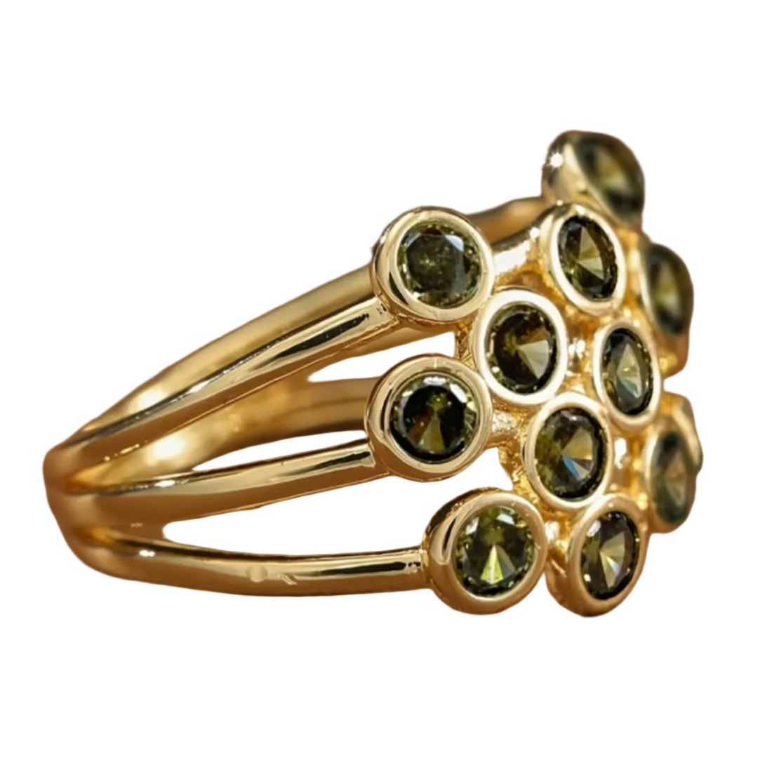 Gold plated sim olive green tanzanite cocktail ring, size 8