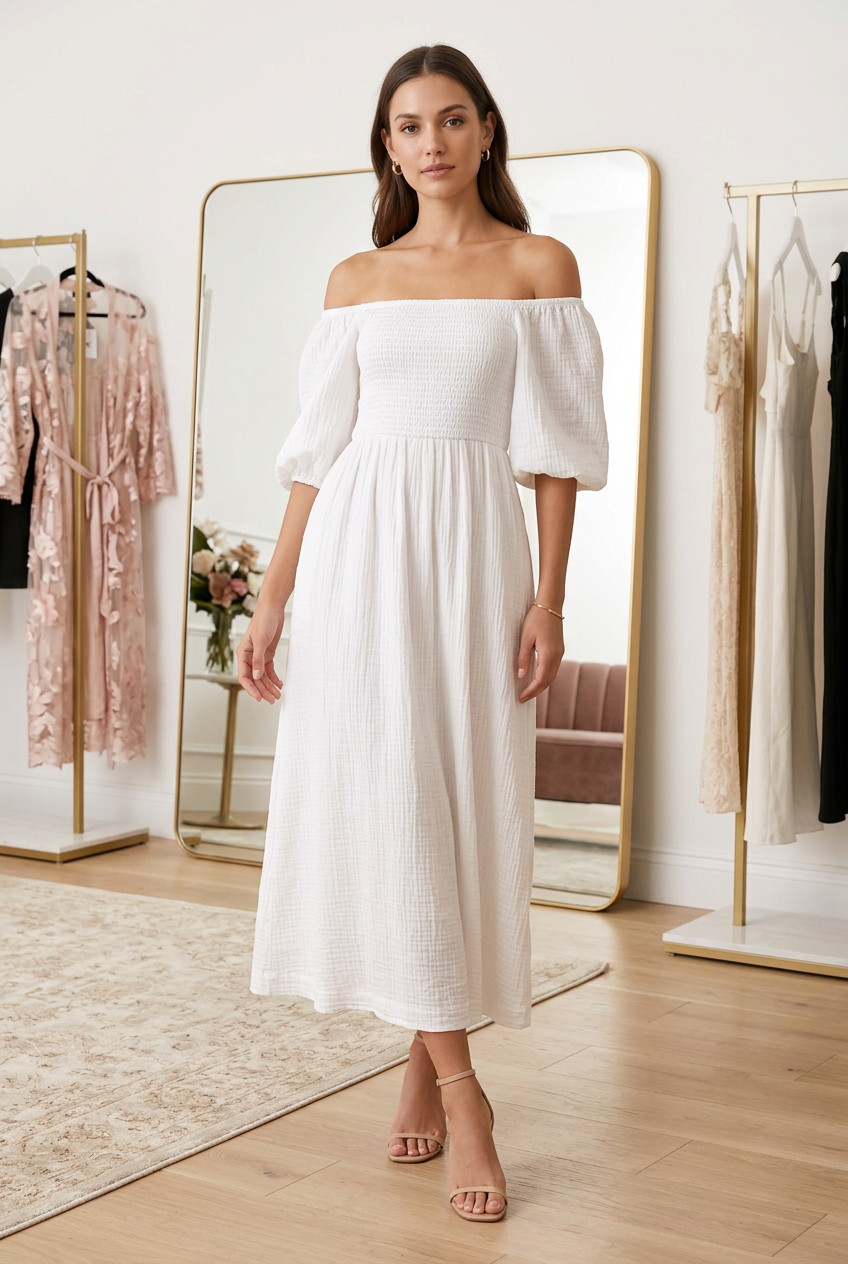 White cheesecloth midi dress, size 8