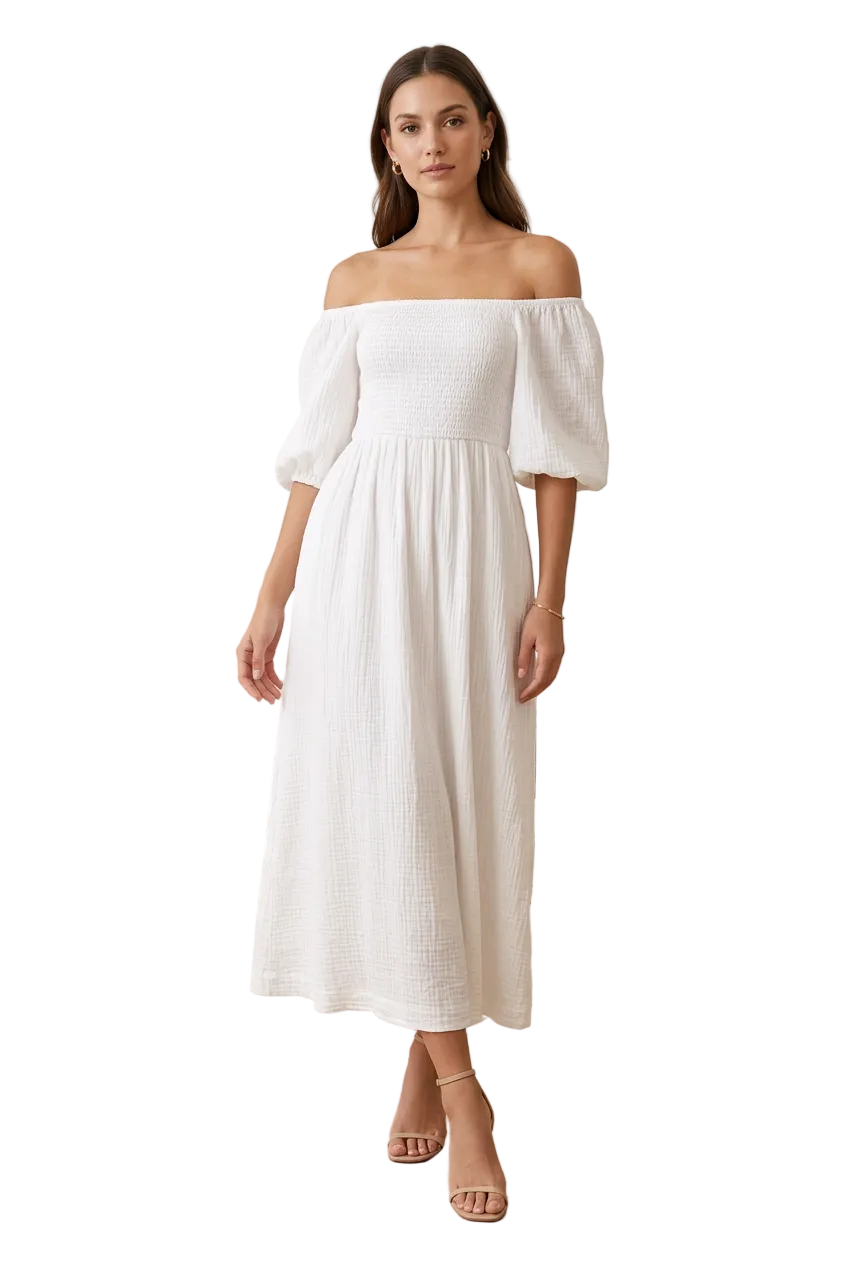 White cheesecloth midi dress, size 8