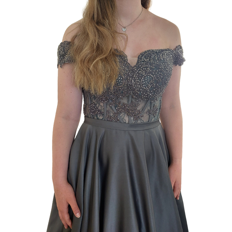 Charcoal satin silk formal/ball dress, size 8