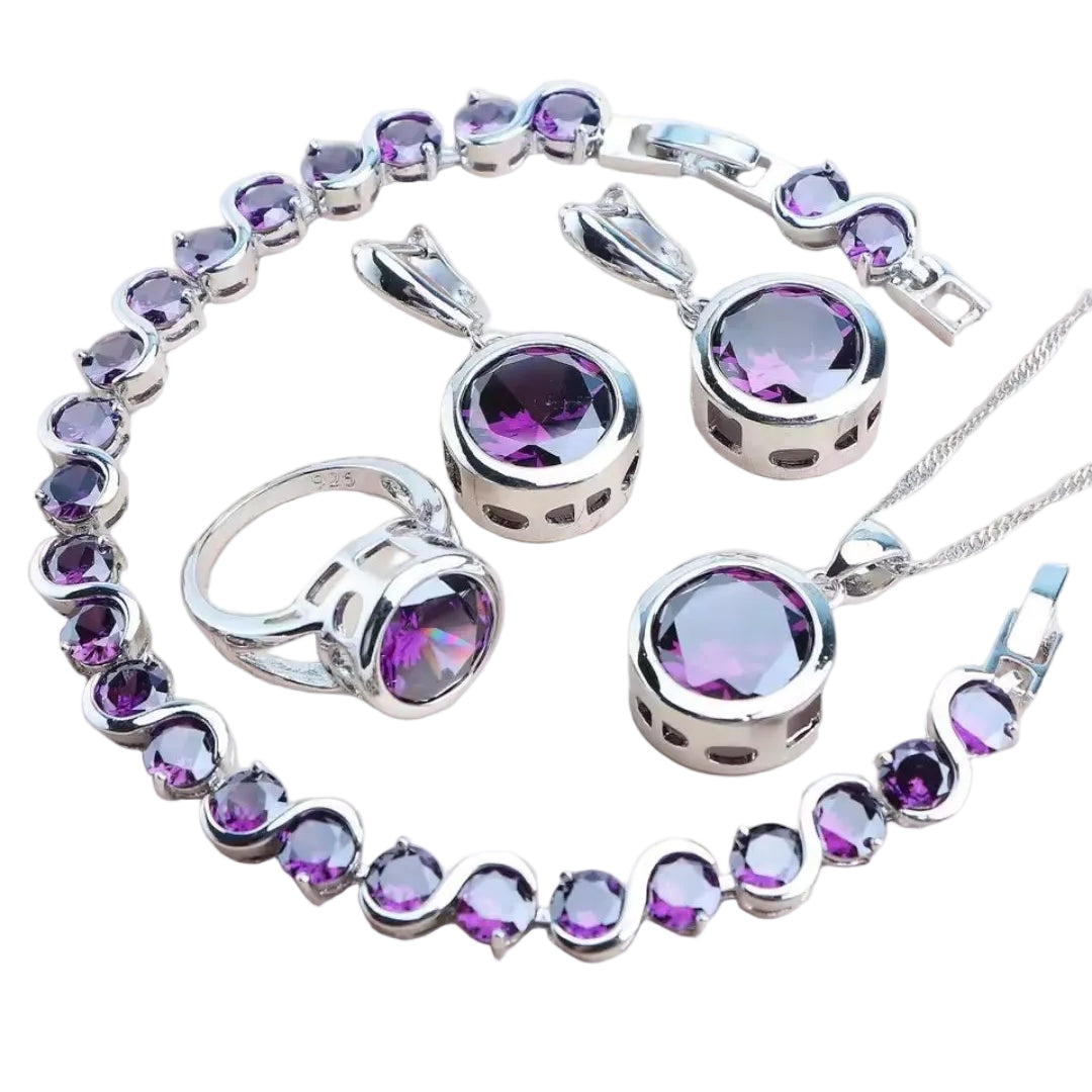 NEW SIM gemstone silver plated earrings, bracelet & ring, choice of colours