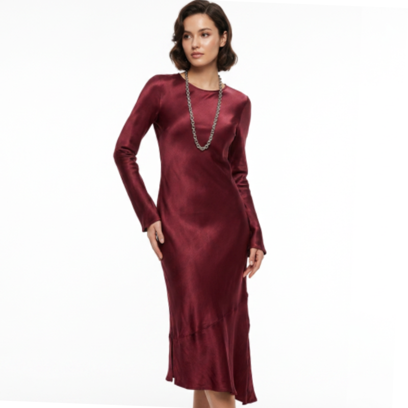 Blak burgundy satin silk formal dress, size 12