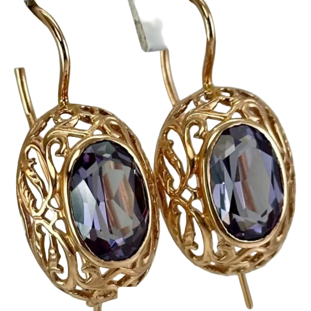 Sim amethyst gold plated  earrings, 3.3 x 1.3cm