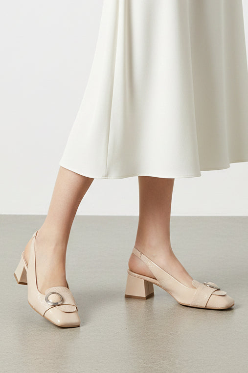 Zinda nude/pink leather low slingback block heels, size 36/fits 5-6
