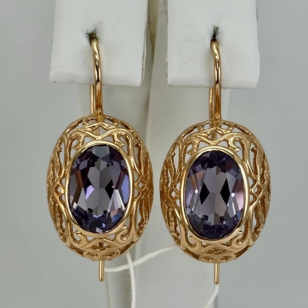Sim amethyst gold plated  earrings, 3.3 x 1.3cm