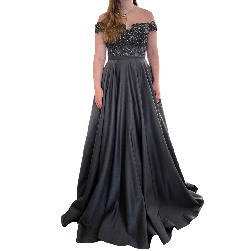 Charcoal satin silk formal/ball dress, size 8