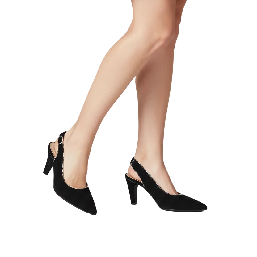 Hispanitas black suede diamante heels, size 39/8