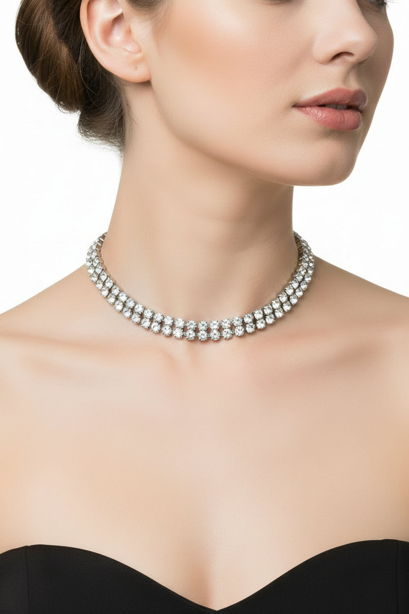 Silver cz choker necklace - HIRE