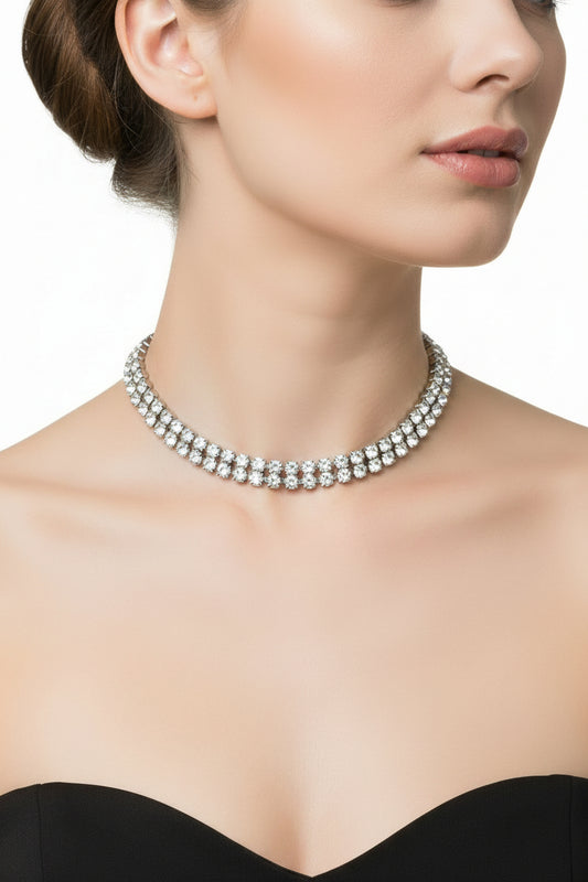 Silver cz choker necklace - HIRE