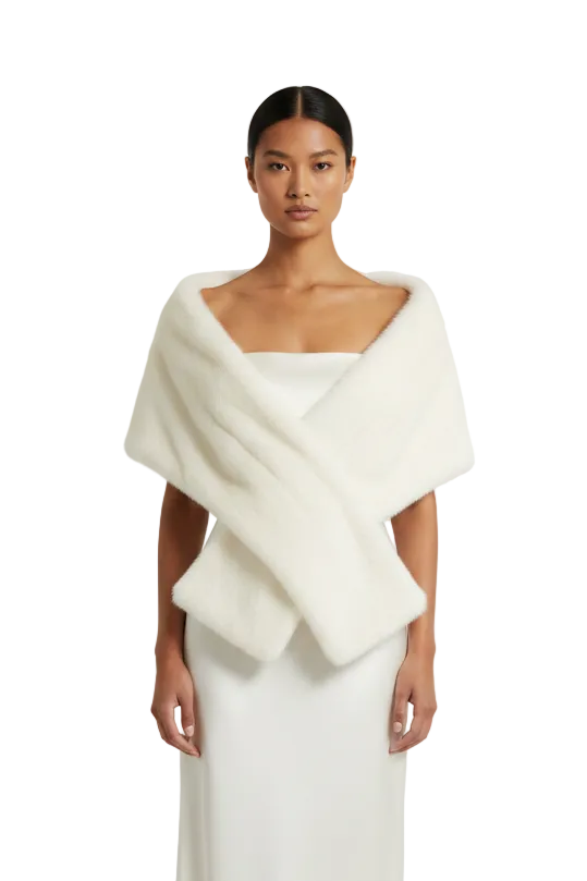 Forever New ivory white fur shawl/stole, HIRE $30 or $20 with a dress