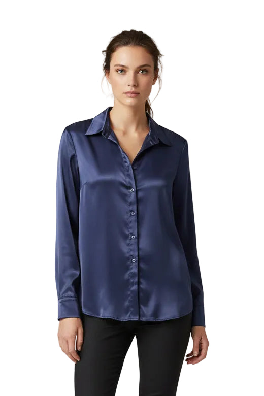 We Are Others navy satin silk blouse, size 12