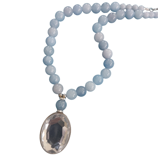 Aquamarine stone & silver bling pendant, 12mm