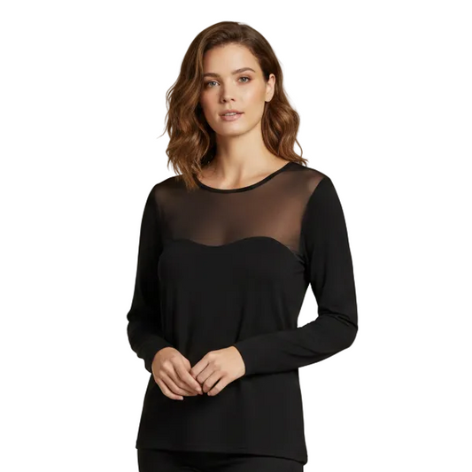 Paula Ryan black sheer merino top, size 10