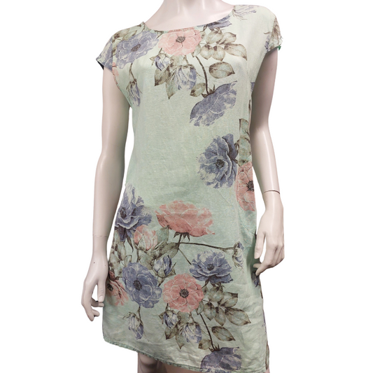 Helga May green linen dress, size 10-12