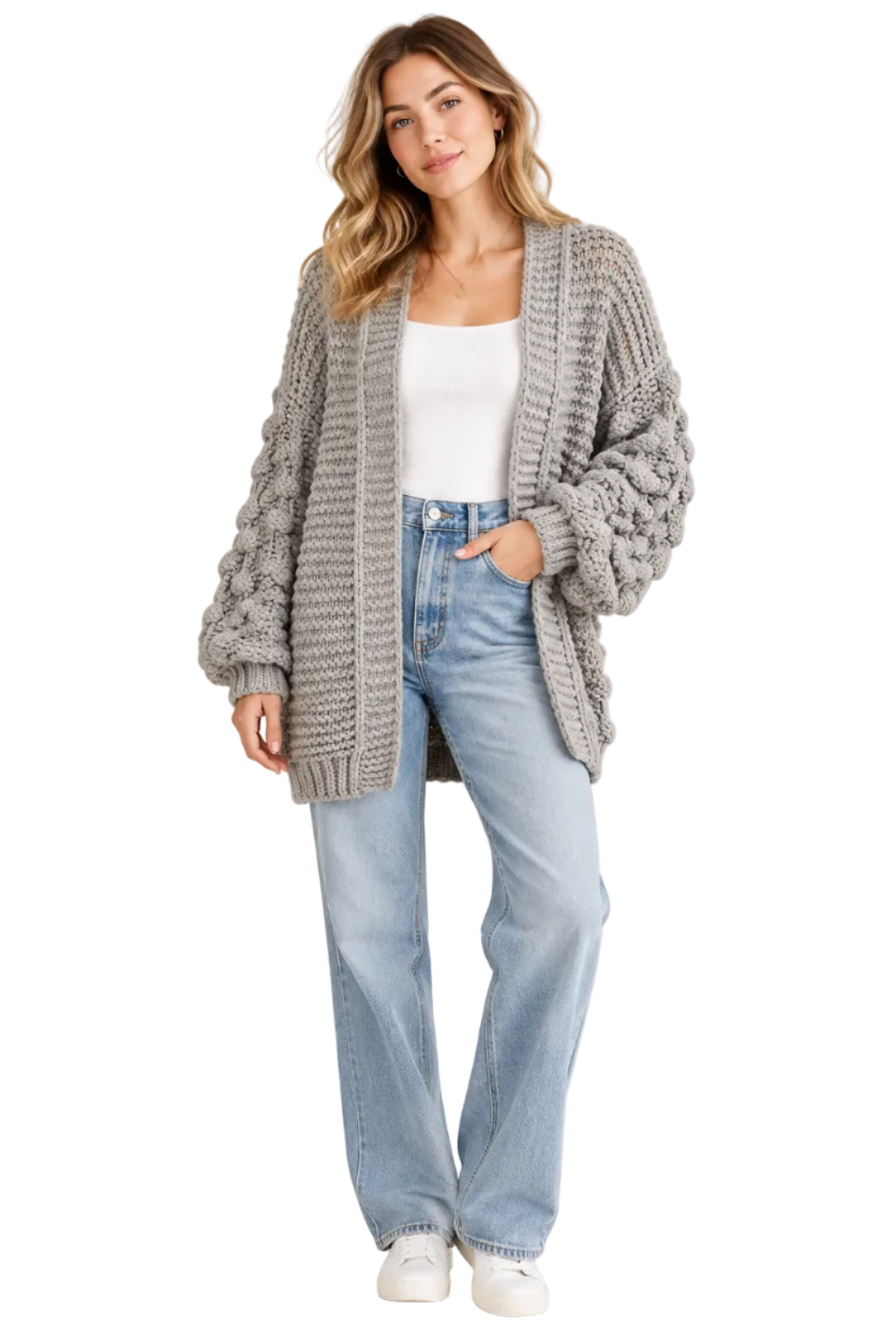 Ilton grey waffle knit cardigan, size S 14-16