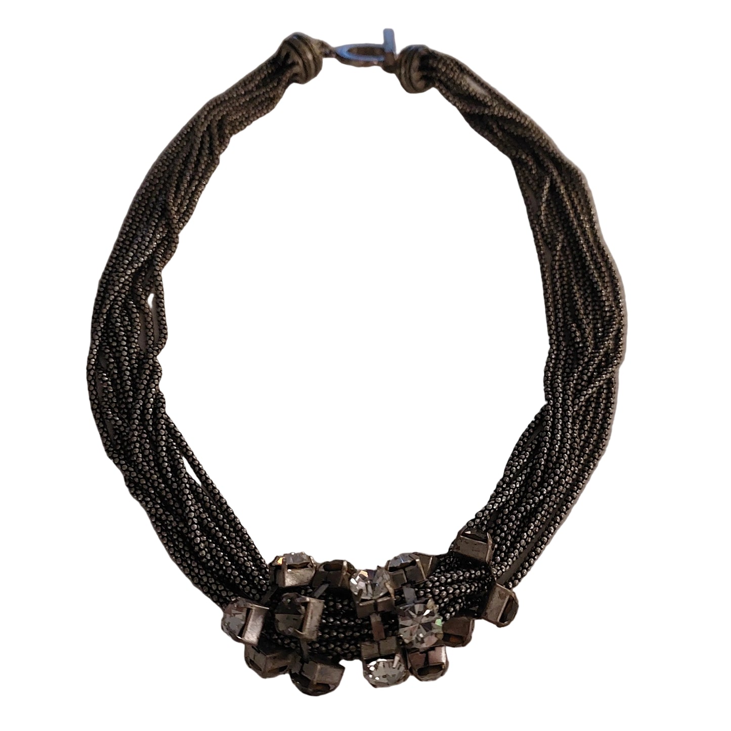 Statement silver chain cz rings necklace