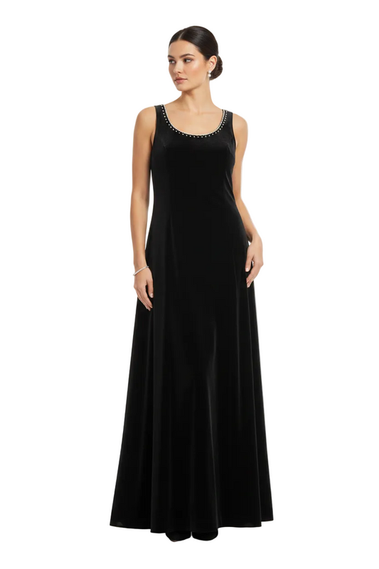 Black velvet crystal neckline formal/ball dress, size 12