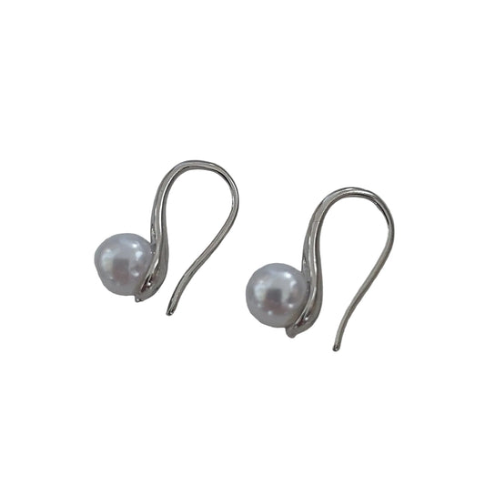 White faux pearl earrings, .5cm stainless steel hooks