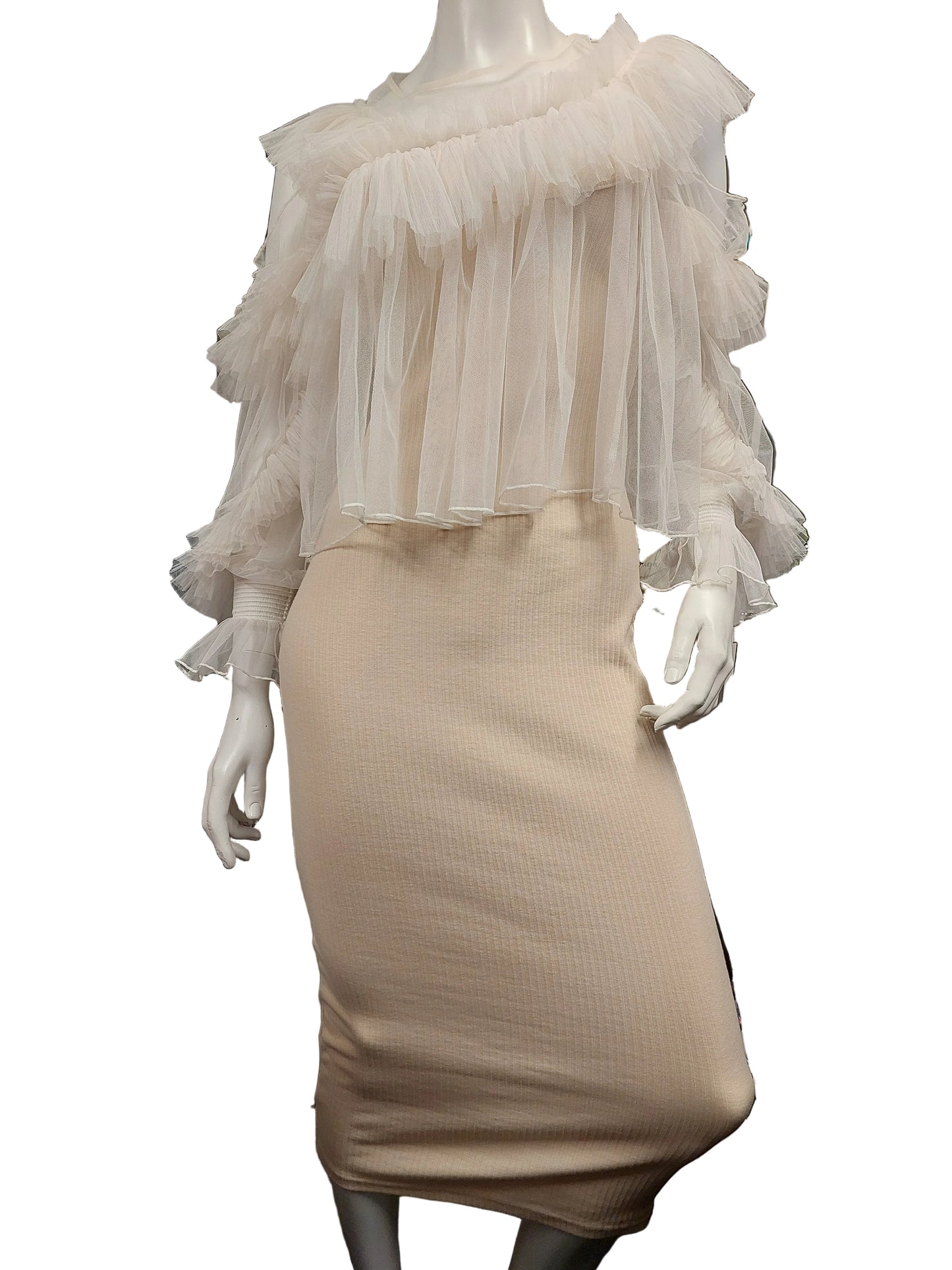 Cream/ beige frilly boho tulle top, size 12/14