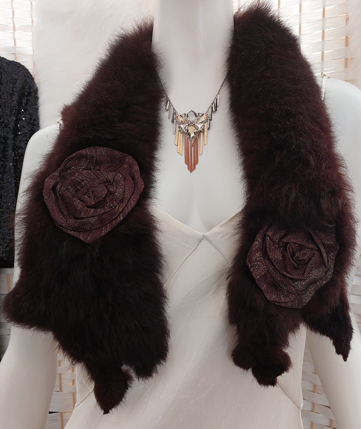 Annah S genuine brown fur stole, HIRE $20 or $10 with a dress