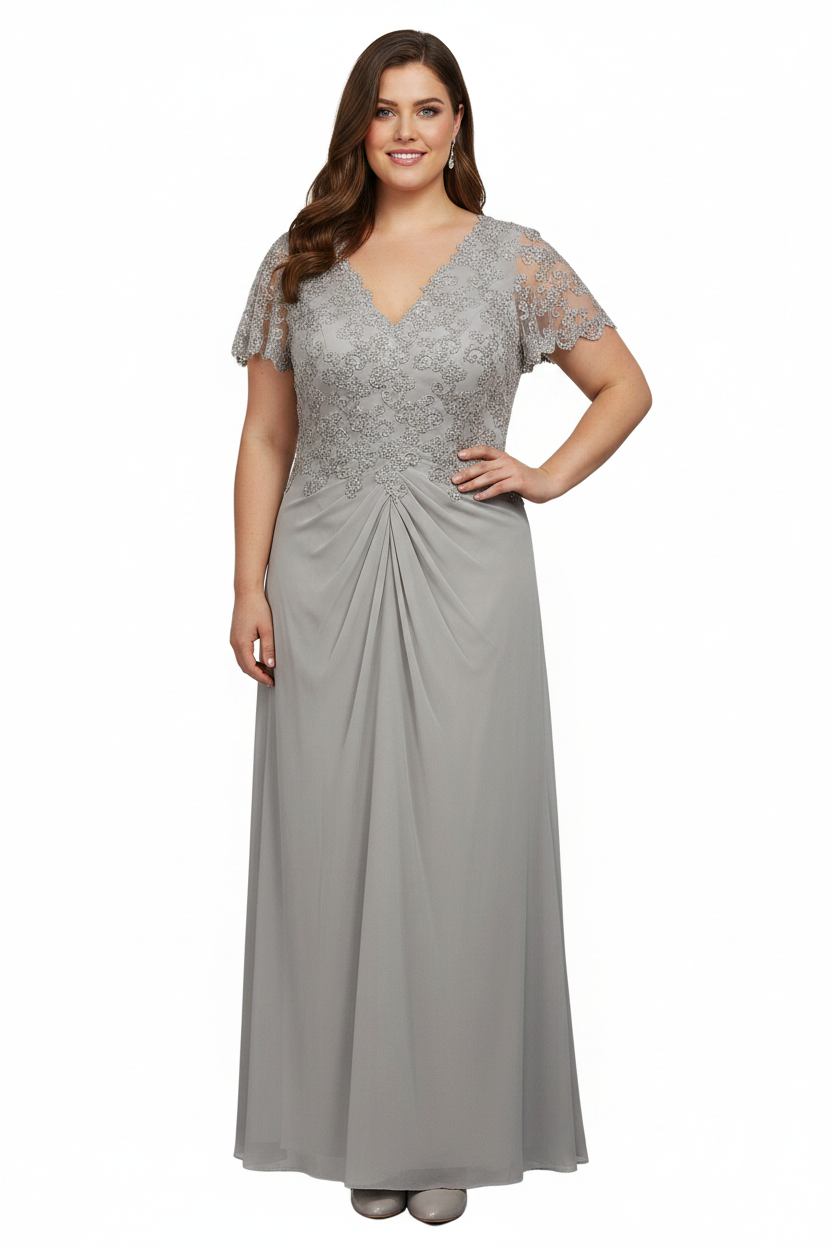 Silver grey beaded wedding/formal dress, size 18-HIRE