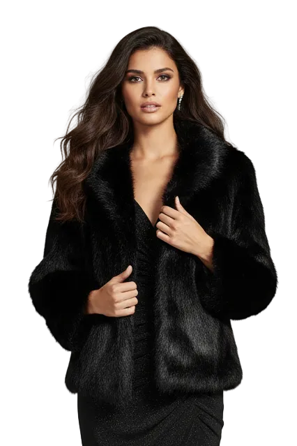 HIRE-NEW LOOK black faux fur jacket, size 8-10