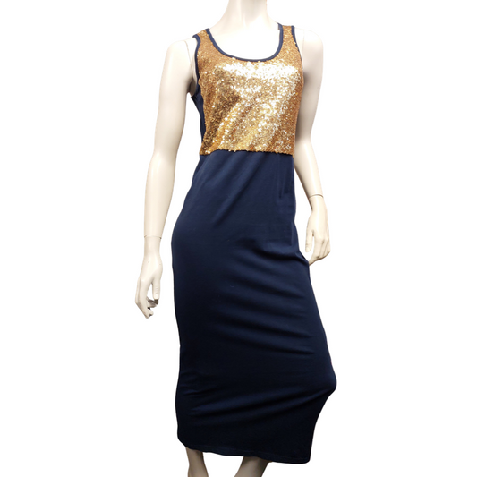 Augustine navy/ gold sequin front dress, size 10