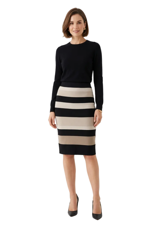 Country Road black, grey & white striped skirt, size 8