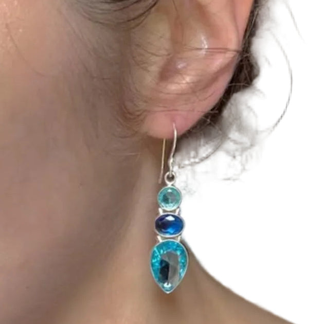 NEW blue, navy, aqua, teardrop silver plated earrings