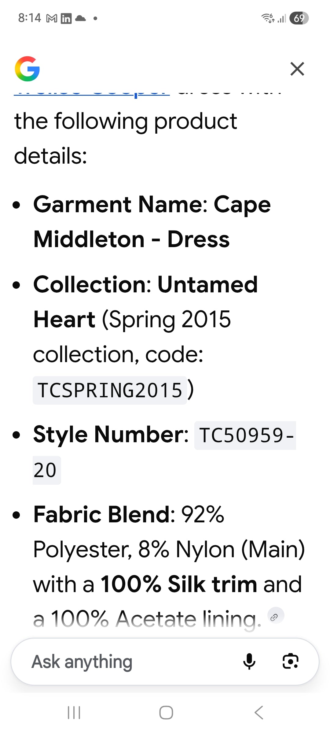 Cooper By Trelise Cooper Cape Middleton dress, size 8-10