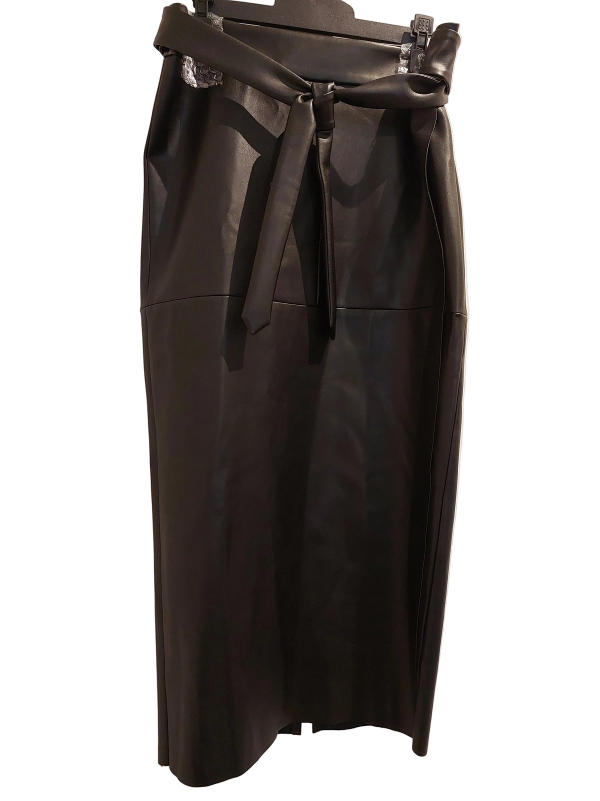 Knuefermann black pleather wrap skirt, size L 12/14