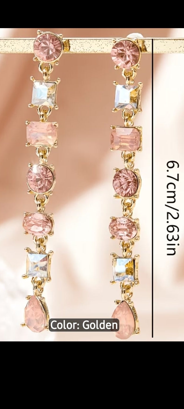 New pink crystal drop earrings, gold plated